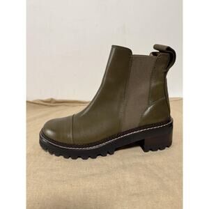 See By Chloe Boots Womens Size 38 Olive Green Leather Chunky Chelsea Made Spain